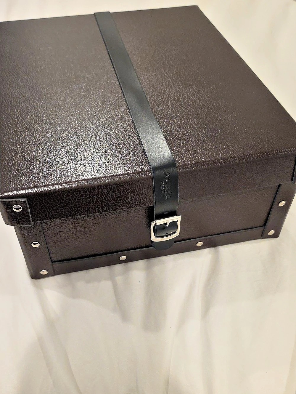 Alaïa Brown Leather Box with Black Leather Strap Storage Box with Black Strap